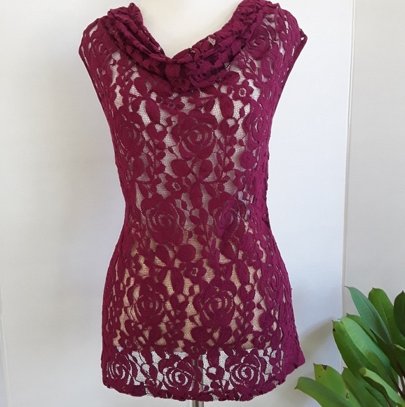 SHANA K LACE 2 PIECE PLUM CARDIGAN SZ L - Picture 3 of 8